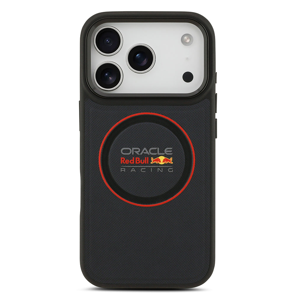 Apple iPhone 17 Pro Kılıf Redbull Orjinal Lisanslı M-safe Şarj Özellikli Kırmızı Halka ve Logo Kabartmalı PU Deri Kapak Siyah