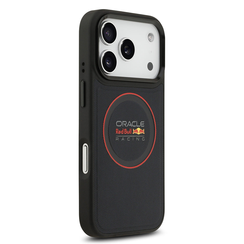 Apple iPhone 17 Pro Kılıf Redbull Orjinal Lisanslı M-safe Şarj Özellikli Kırmızı Halka ve Logo Kabartmalı PU Deri Kapak Siyah