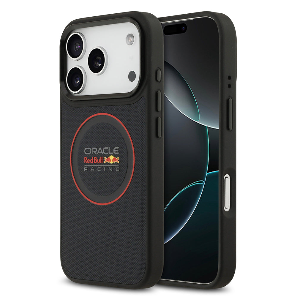 Apple iPhone 17 Pro Kılıf Redbull Orjinal Lisanslı M-safe Şarj Özellikli Kırmızı Halka ve Logo Kabartmalı PU Deri Kapak Siyah