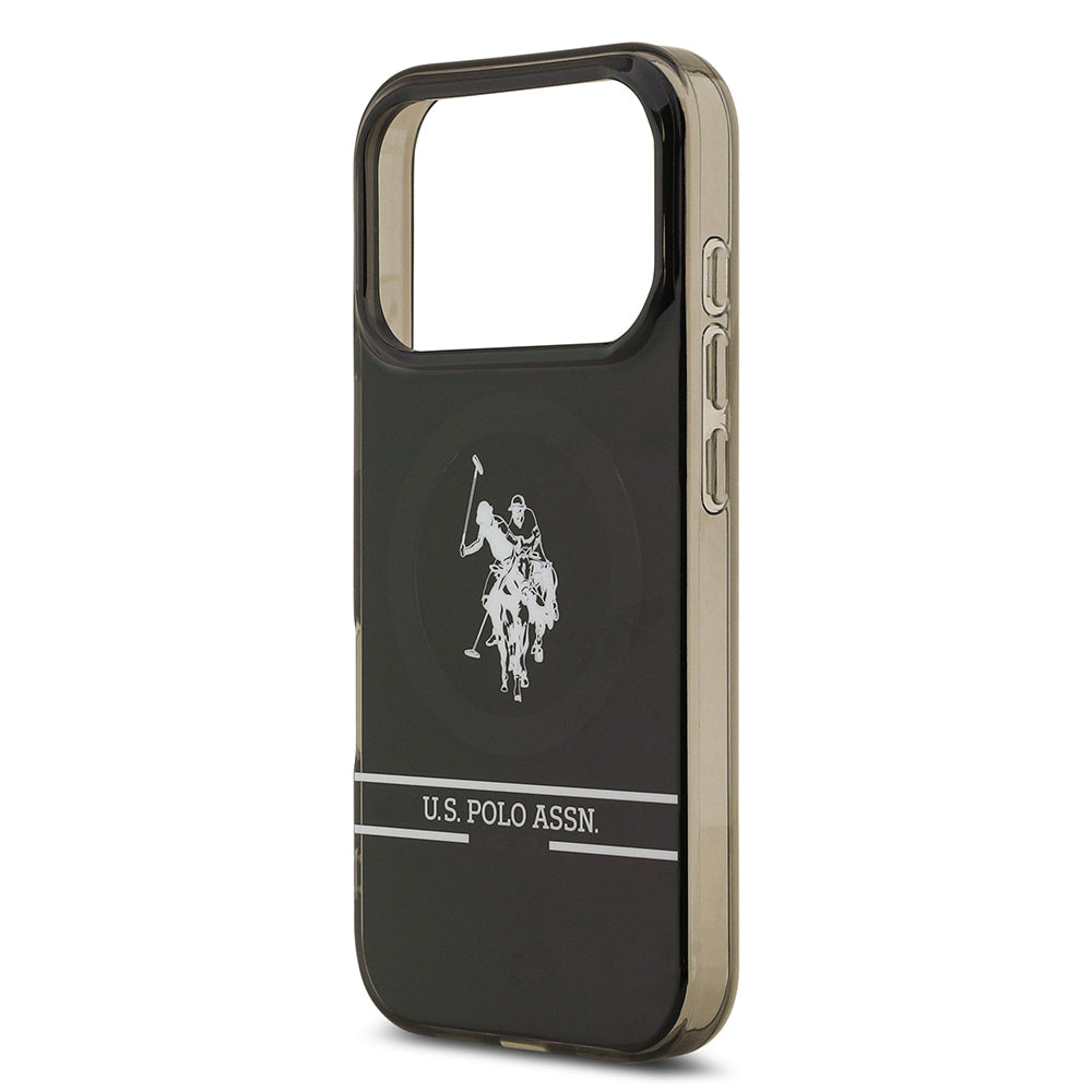 Apple iPhone 17 Pro Kılıf U.S. Polo Assn. Orjinal Lisanslı M-safe Şarj Özellikli IML Double Horse Stripe Logolu Kapak Siyah