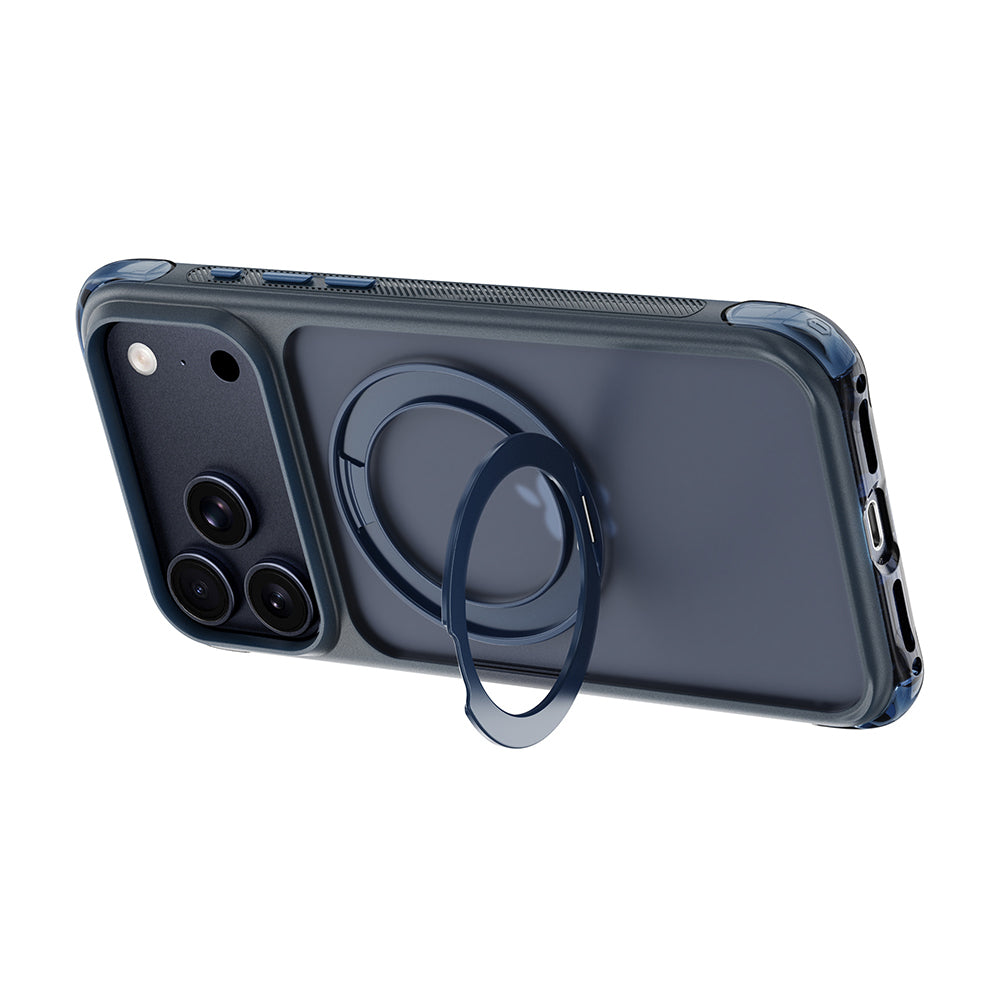 Apple iPhone 17 Pro Kılıf Wiwu AG-203 AeroGuard Ultra Serisi M-safe Şarj Özellikli Airbag Tasarımlı Standlı Kapak Lacivert