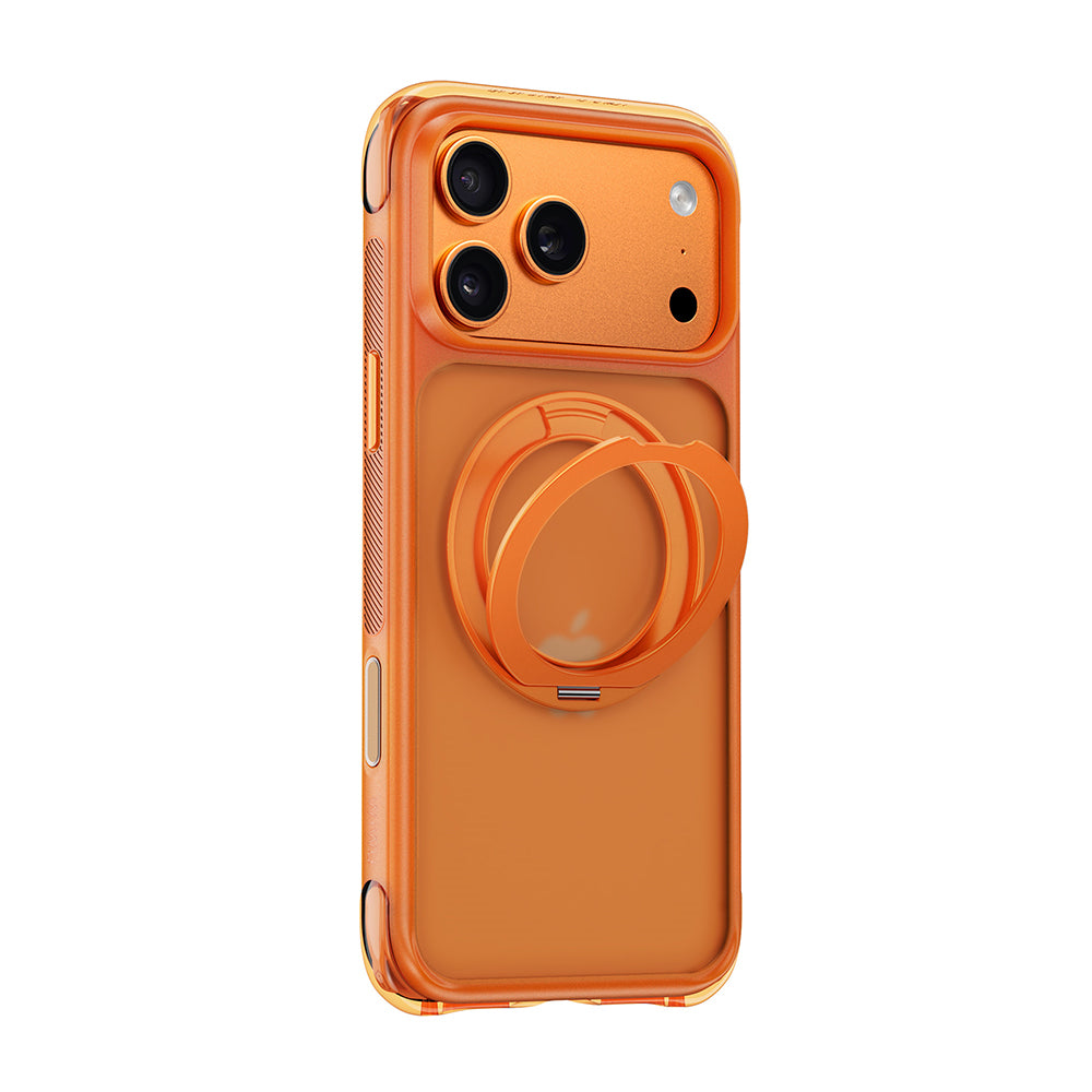 Apple iPhone 17 Pro Kılıf Wiwu AG-203 AeroGuard Ultra Serisi M-safe Şarj Özellikli Airbag Tasarımlı Standlı Kapak Turuncu