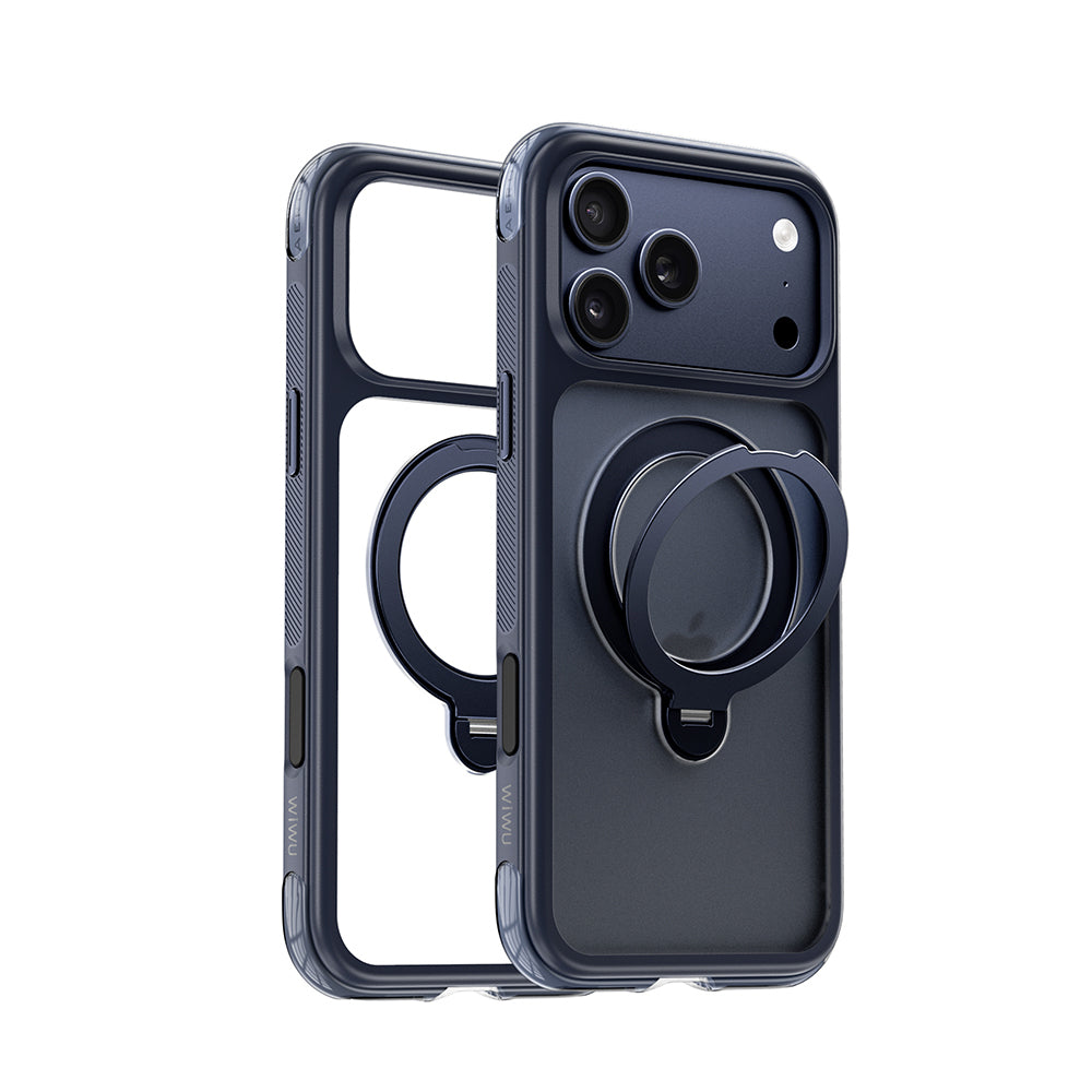 Apple iPhone 17 Pro Kılıf Wiwu AS-203 AeroShield Ultra Serisi M-safe Şarj Özellikli Airbag Tasarımlı Standlı Kapak Lacivert