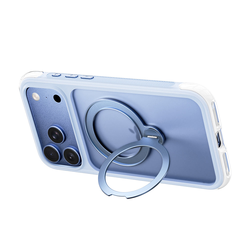 Apple iPhone 17 Pro Kılıf Wiwu AS-203 AeroShield Ultra Serisi M-safe Şarj Özellikli Airbag Tasarımlı Standlı Kapak Açık Mavi