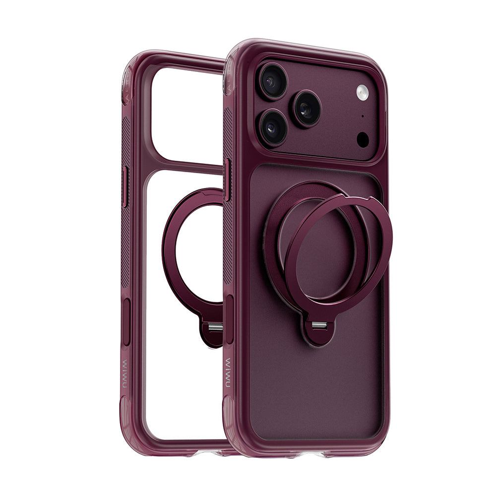 Apple iPhone 17 Pro Kılıf Wiwu AS-203 AeroShield Ultra Serisi M-safe Şarj Özellikli Airbag Tasarımlı Standlı Kapak Bordo