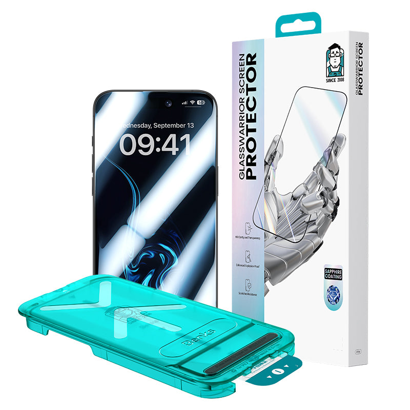 (17 Serisi)Apple iPhone Benks Glass Warrior Safir Coating 0.3mm Cam Ekran Koruyucu + Kolay Uygulama Aparatı Şeffaf