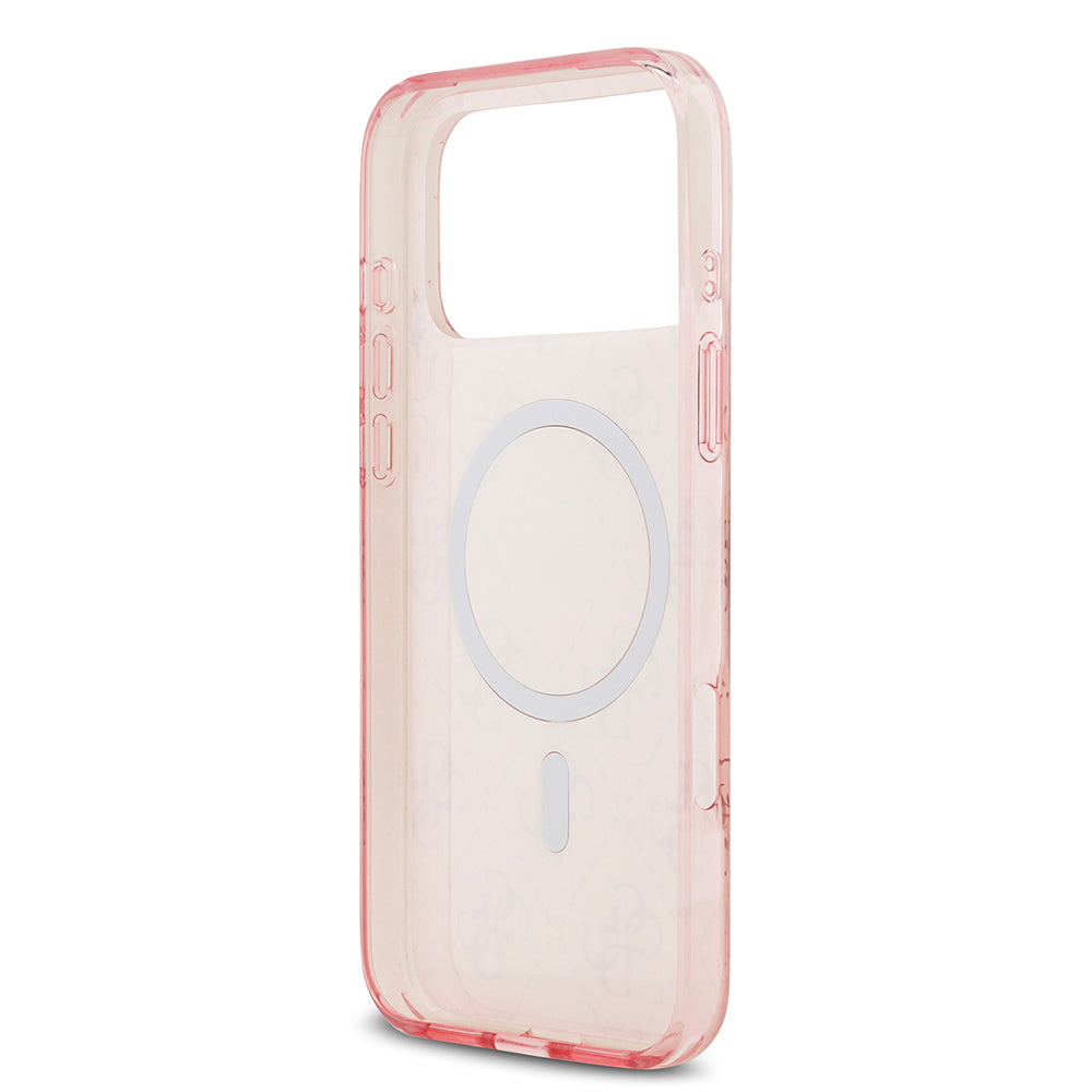 Apple iPhone 17 Pro Max Kılıf Guess Orjinal Lisanslı M-safe Şarj Özellikli IML Baskılı Klasik Logolu 4G Desenli Kapak Pembe