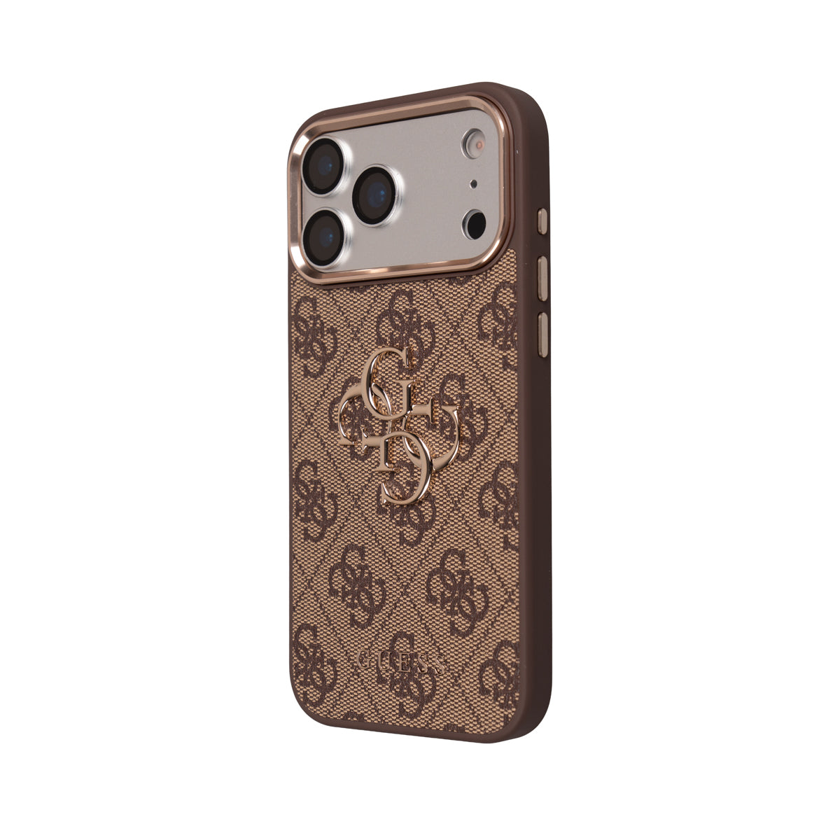 Apple iPhone 17 Pro Max Guess Orjinal Lisanslı Büyük 4G ve Yazı Logolu Kılıf + Ekran Koruyucu + Lens Koruyucu 3in1 Aksesuar Seti Kahverengi