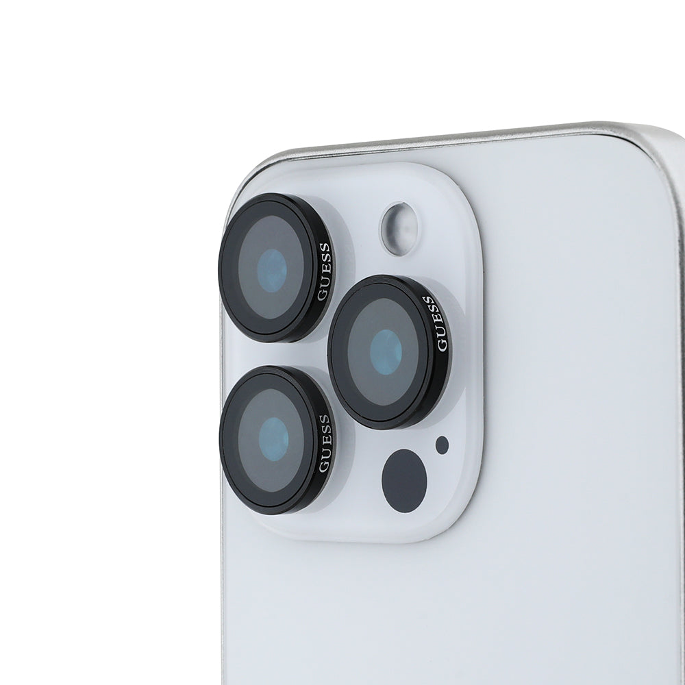 Apple iPhone 17 Pro Max Guess Orjinal Lisanslı Metal Kamera Lens Koruyucu Siyah