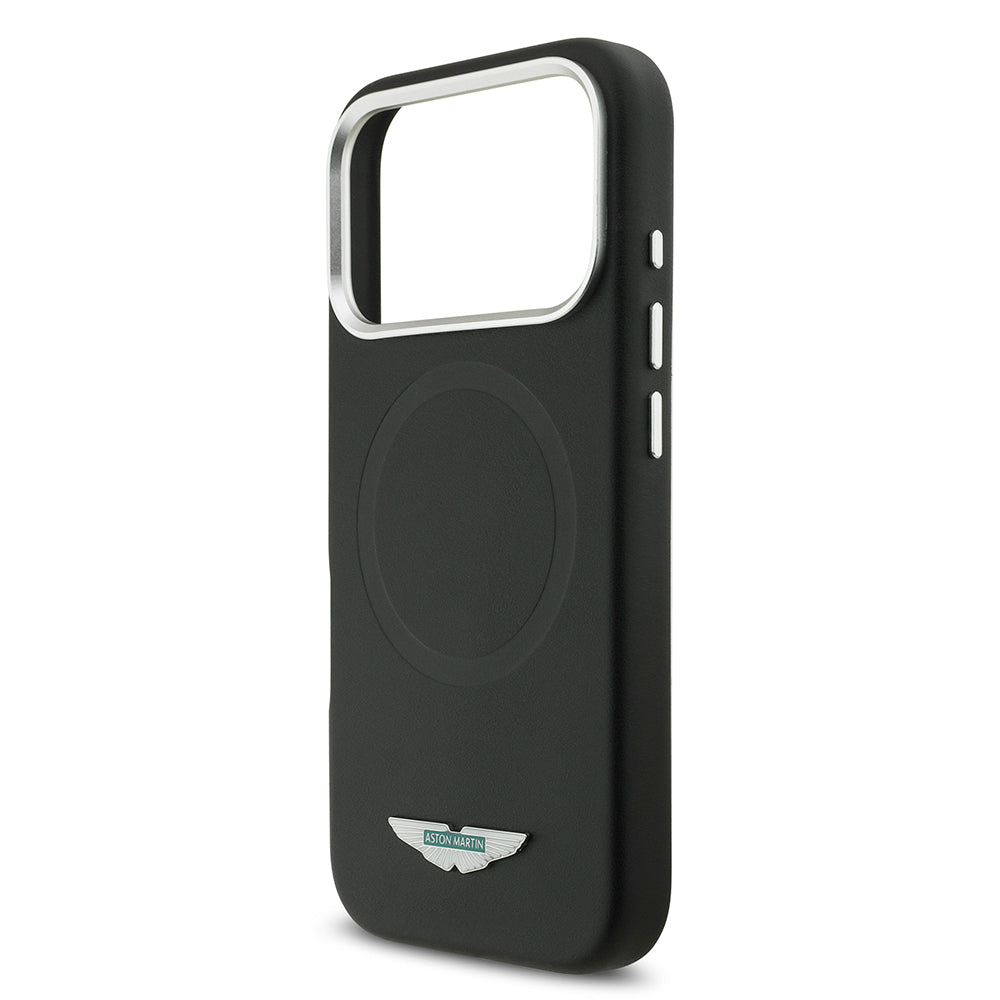Apple iPhone 17 Pro Max Kılıf Aston Martin Orjinal Lisanslı M-safe Şarj Özellikli Metal Logolu PU Deri Kapak Siyah