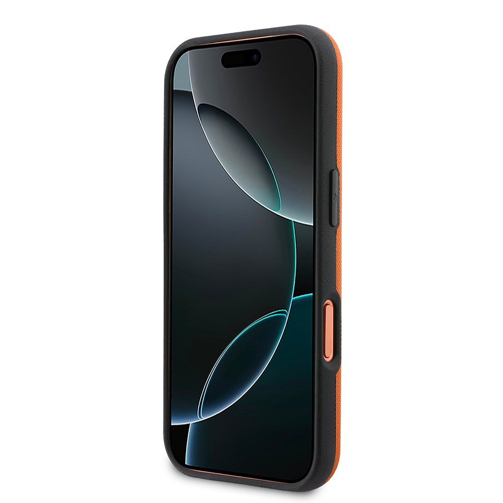 Apple iPhone 17 Pro Max Kılıf BMW Orjinal Lisanslı M-safe Şarj Özellikli Halka Tasarımlı M Logolu PU Deri Kapak Turuncu