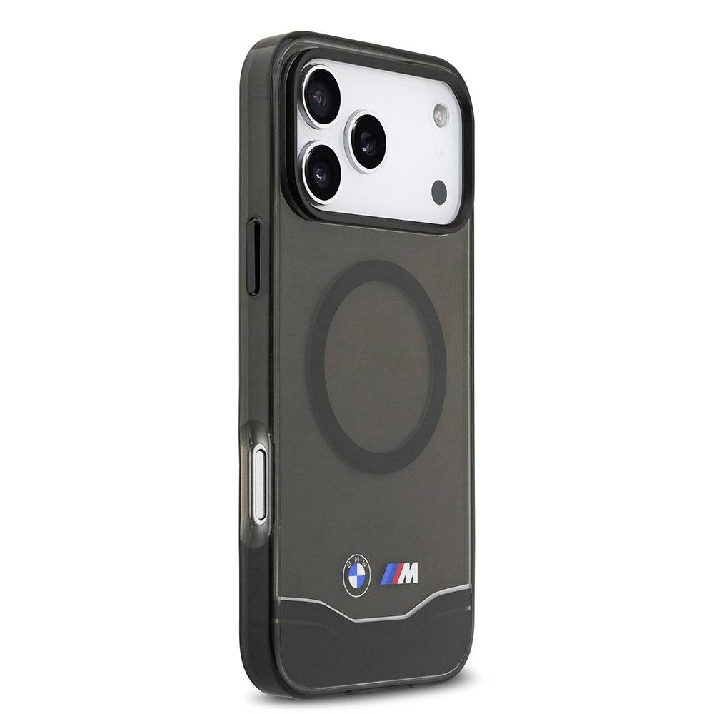 Apple iPhone 17 Pro Max Kılıf BMW Orjinal Lisanslı M-safe Şarj Özellikli Metal Buton Tasarımlı Tranparan M Dizayn Kapak Siyah
