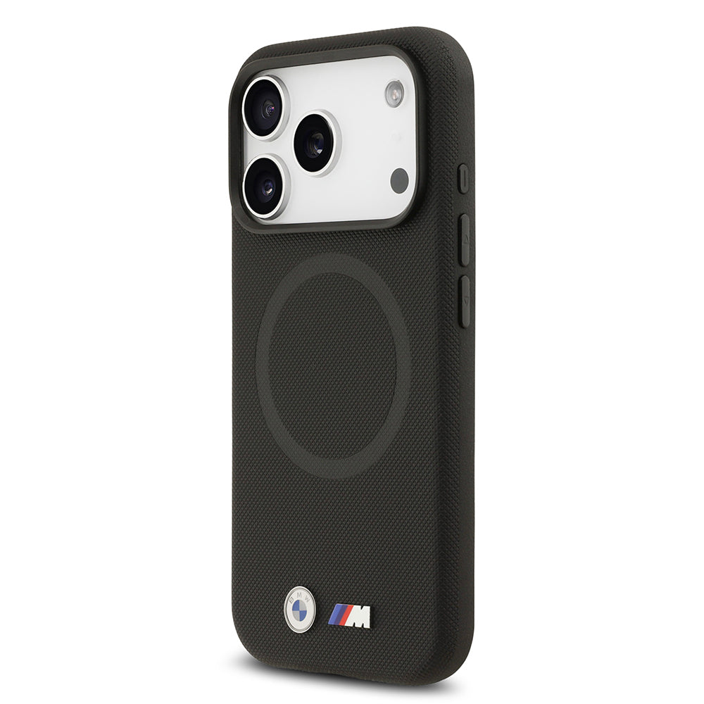 Apple iPhone 17 Pro Max Kılıf BMW Orjinal Lisanslı M-safe Şarj Özellikli Metal Logolu Delikli M Dizayn Deri Kapak Siyah