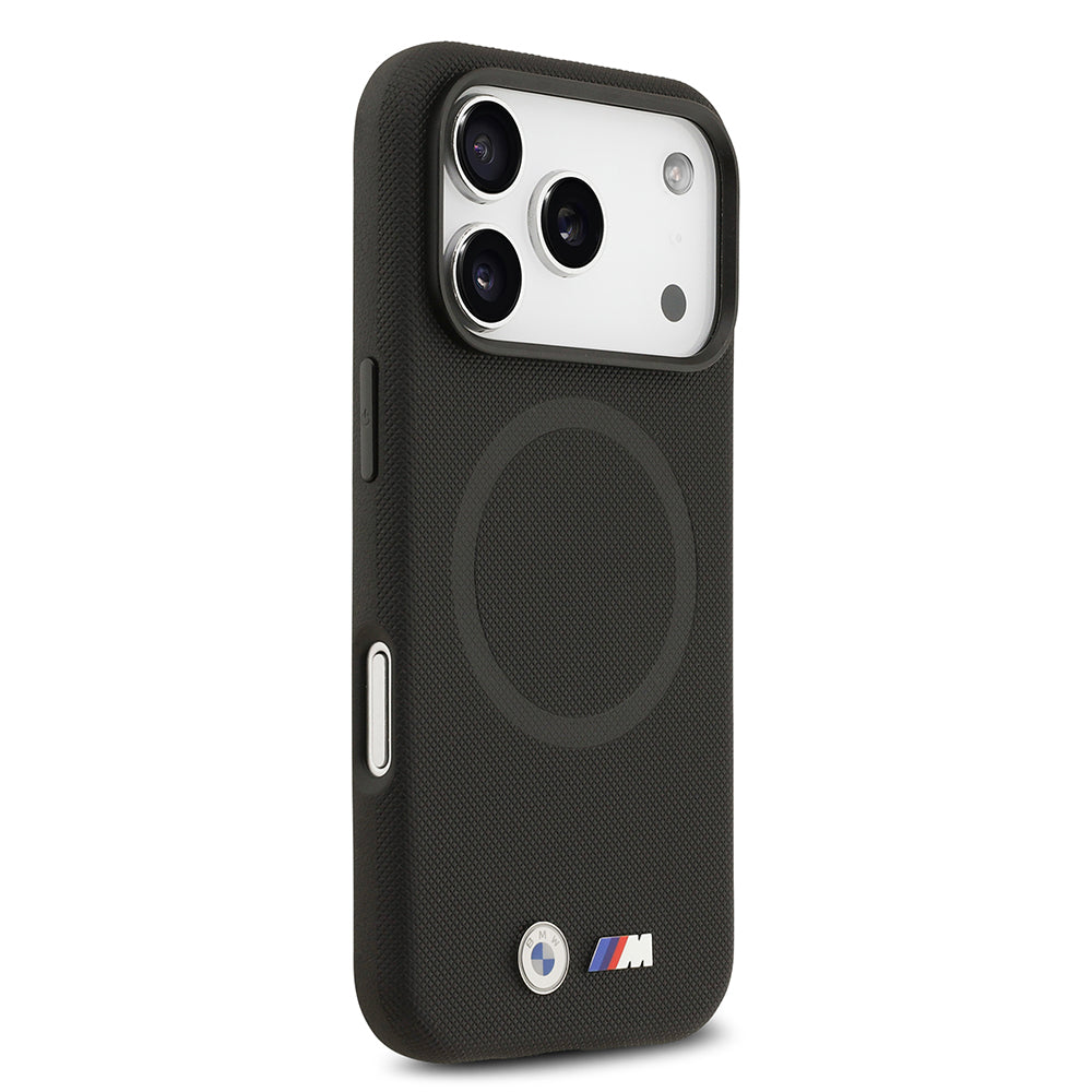 Apple iPhone 17 Pro Max Kılıf BMW Orjinal Lisanslı M-safe Şarj Özellikli Metal Logolu Delikli M Dizayn Deri Kapak Siyah