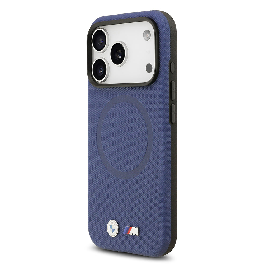 Apple iPhone 17 Pro Max Kılıf BMW Orjinal Lisanslı M-safe Şarj Özellikli Metal Logolu Delikli M Dizayn Deri Kapak Lacivert