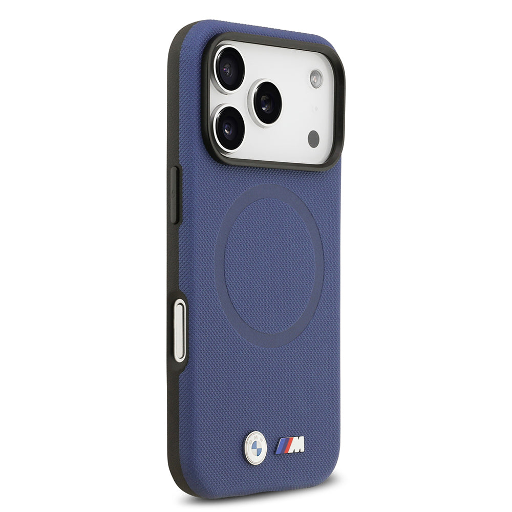 Apple iPhone 17 Pro Max Kılıf BMW Orjinal Lisanslı M-safe Şarj Özellikli Metal Logolu Delikli M Dizayn Deri Kapak Lacivert