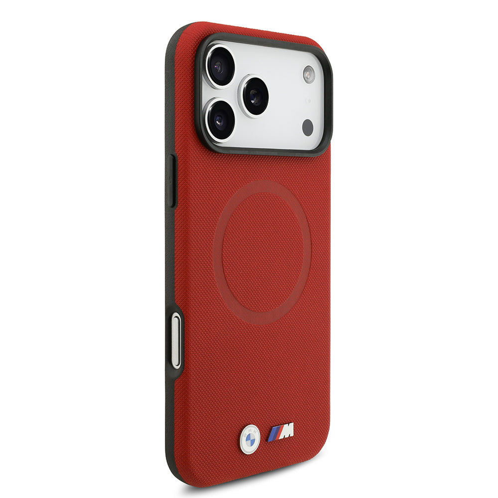 Apple iPhone 17 Pro Max Kılıf BMW Orjinal Lisanslı M-safe Şarj Özellikli Metal Logolu Delikli M Dizayn Deri Kapak Kırmızı