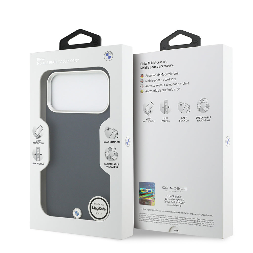 Apple iPhone 17 Pro Max Kılıf BMW Orjinal Lisanslı M-safe Şarj Özellikli Metal Logolu Tam Kaplama Deri Kapak Lacivert