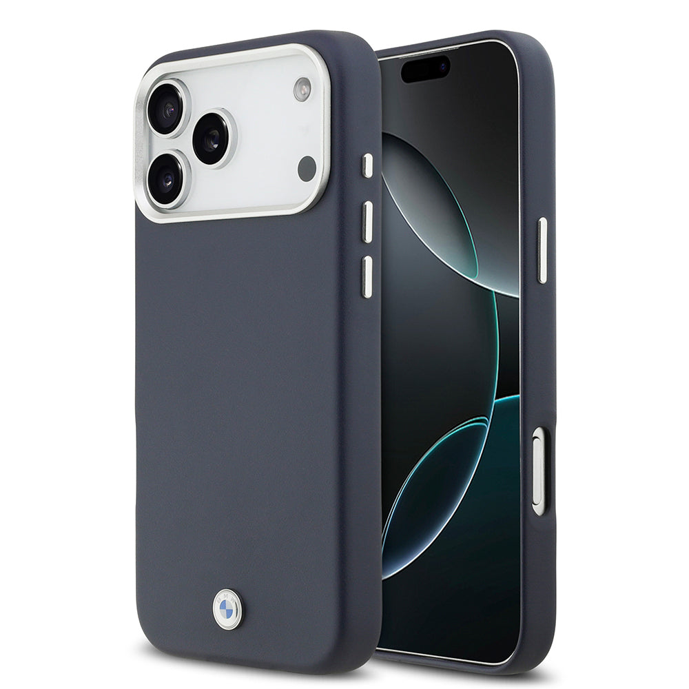 Apple iPhone 17 Pro Max Kılıf BMW Orjinal Lisanslı M-safe Şarj Özellikli Metal Logolu Tam Kaplama Deri Kapak Lacivert