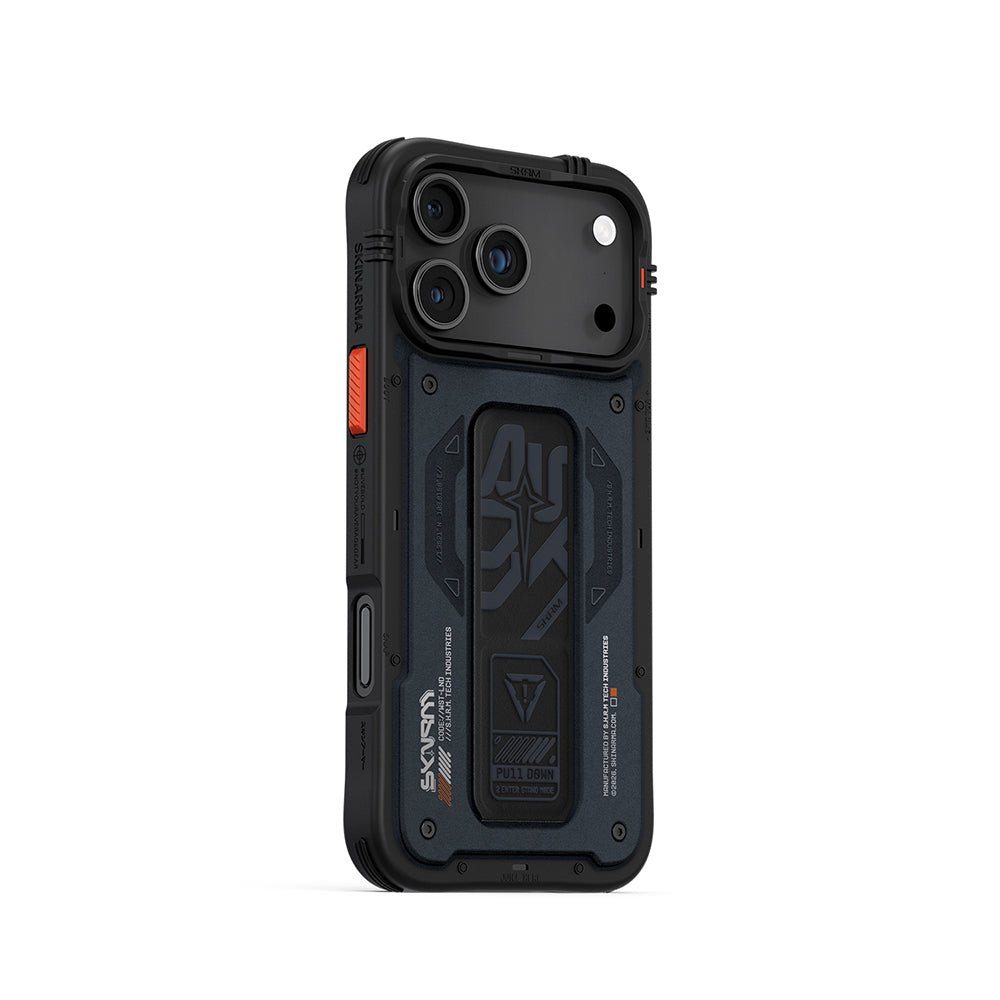 Apple iPhone 17 Pro Max Kılıf Desenli Airbag Tasarımlı Standlı Skinarma Aegis Kapak Lacivert