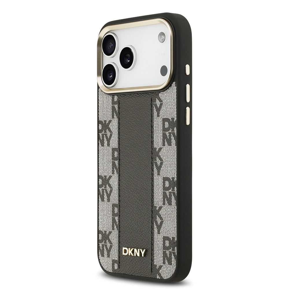 Apple iPhone 17 Pro Max Kılıf DKNY Orjinal Lisanslı M-safe Şarj Özellikli 3D Yazılı Checkered Pattern Kapak Siyah