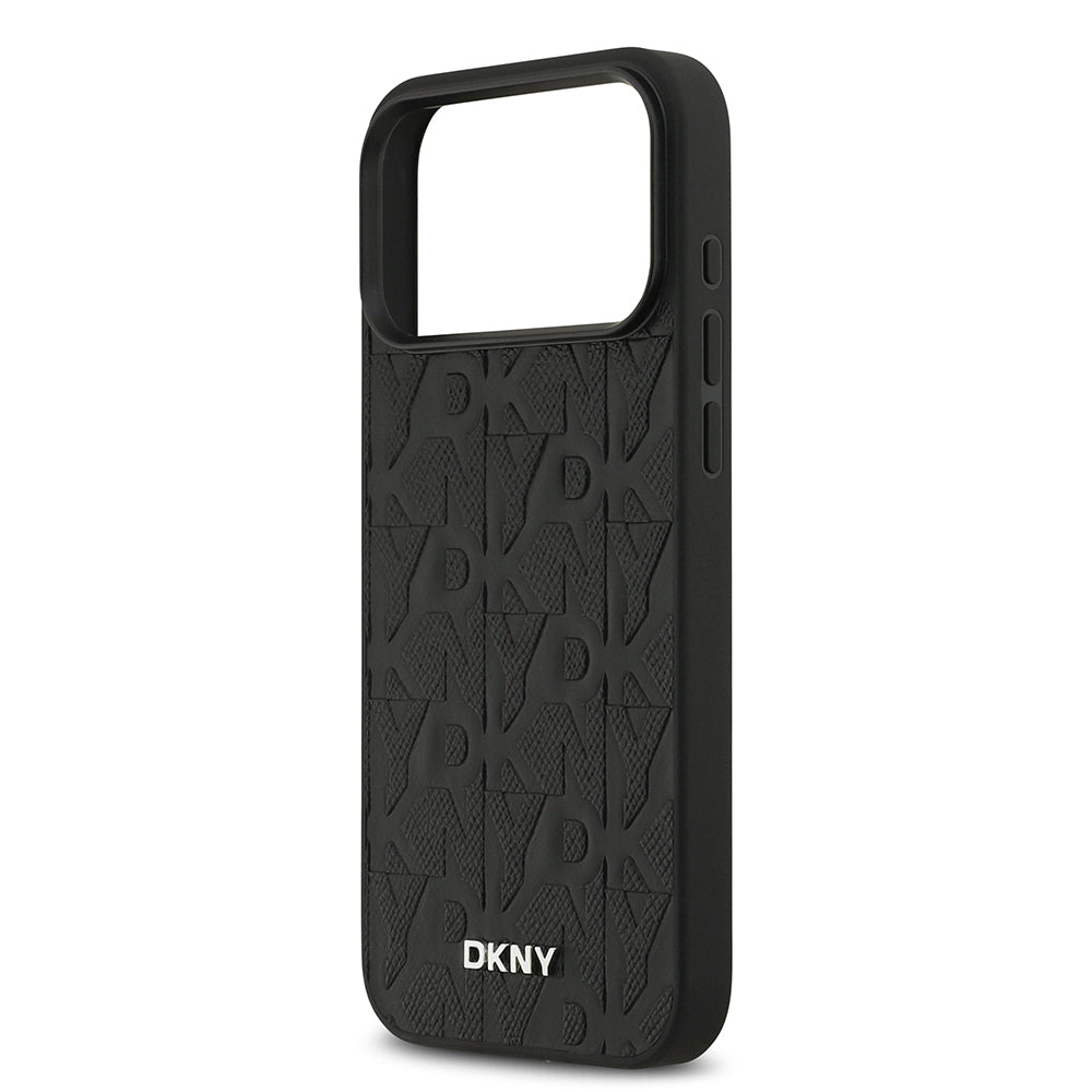 Apple iPhone 17 Pro Max Kılıf DKNY Orjinal Lisanslı M-safe Şarj Özellikli 3D Yazılı Grid Pattern Kapak Siyah