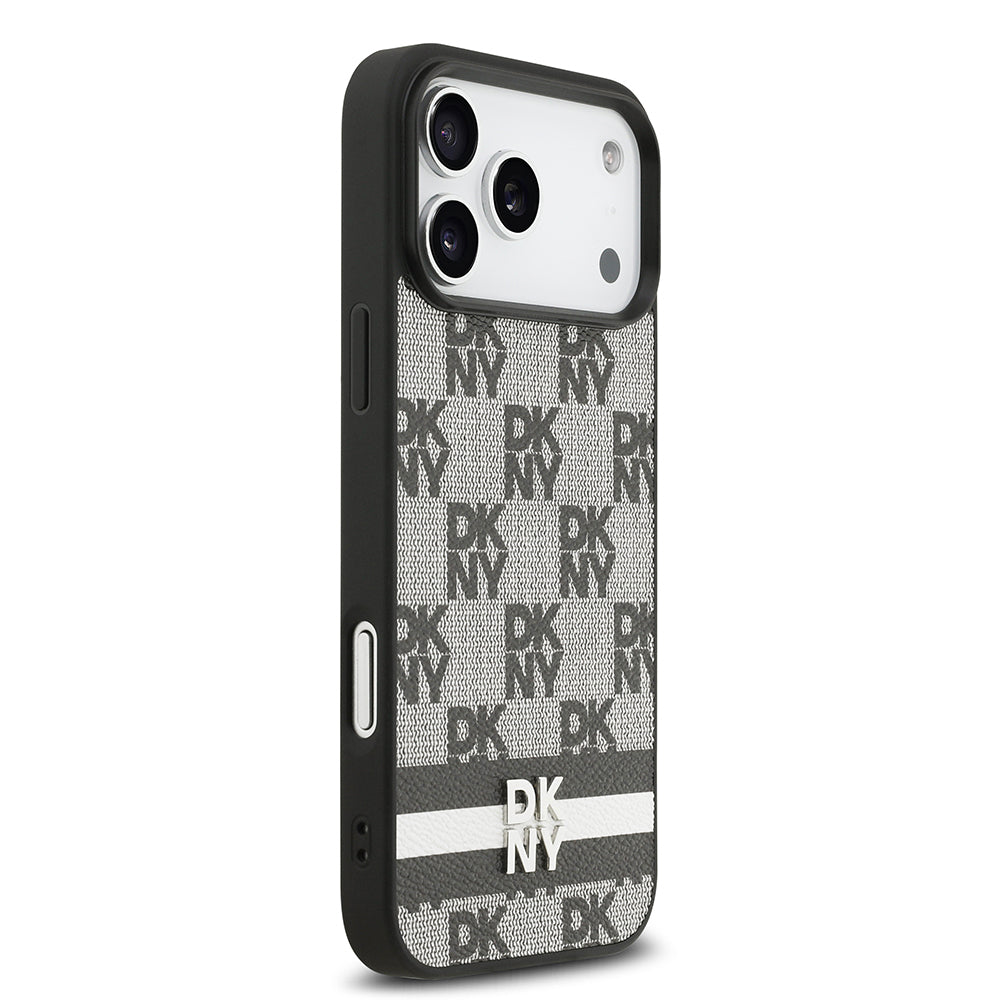 Apple iPhone 17 Pro Max Kılıf DKNY Orjinal Lisanslı M-safe Şarj Özellikli 3D Yazılı Metal Logolu Kapak Siyah