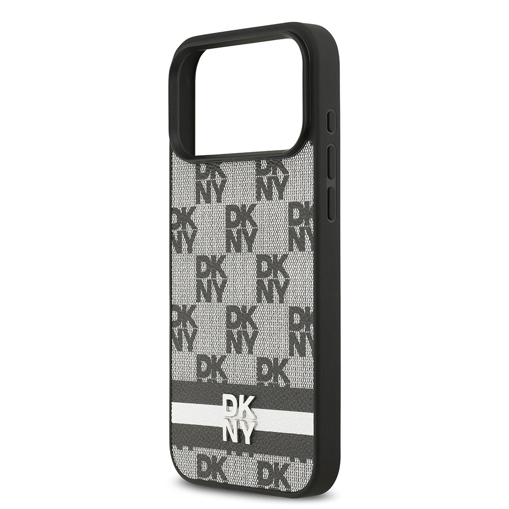 Apple iPhone 17 Pro Max Kılıf DKNY Orjinal Lisanslı M-safe Şarj Özellikli 3D Yazılı Metal Logolu Kapak Siyah