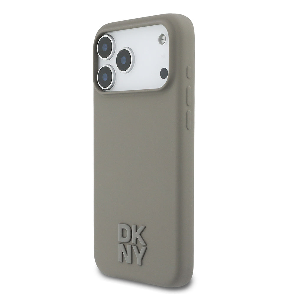 Apple iPhone 17 Pro Max Kılıf DKNY Orjinal Lisanslı M-safe Şarj Özellikli Metal Logolu Silikon Kapak Bej