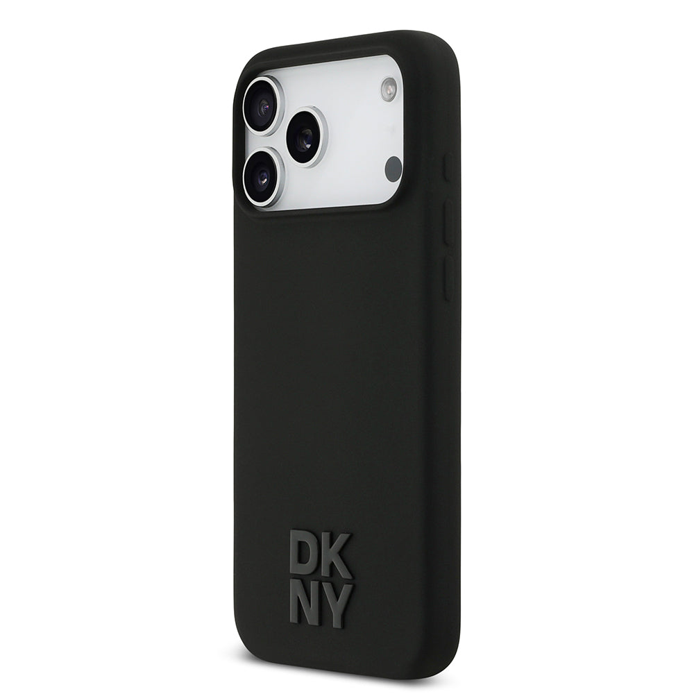 Apple iPhone 17 Pro Max Kılıf DKNY Orjinal Lisanslı M-safe Şarj Özellikli Metal Logolu Silikon Kapak Siyah