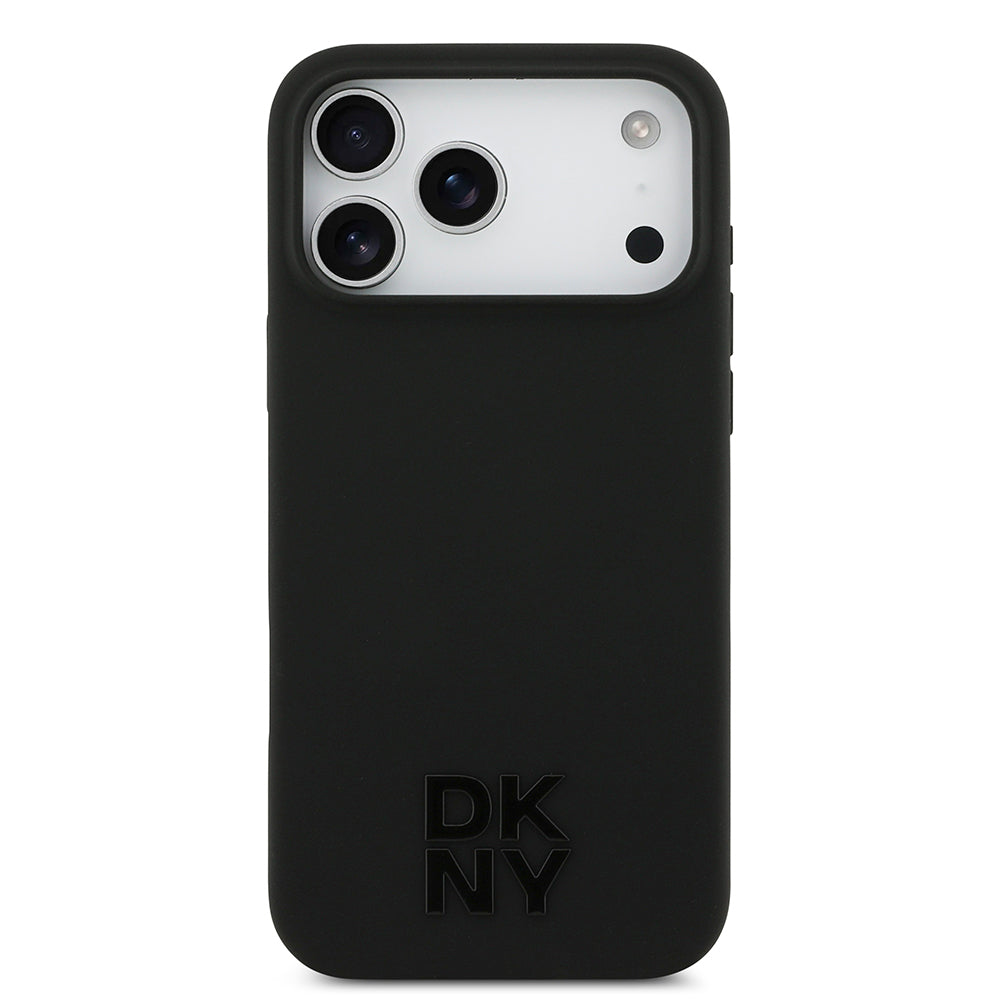 Apple iPhone 17 Pro Max Kılıf DKNY Orjinal Lisanslı M-safe Şarj Özellikli Metal Logolu Silikon Kapak Siyah