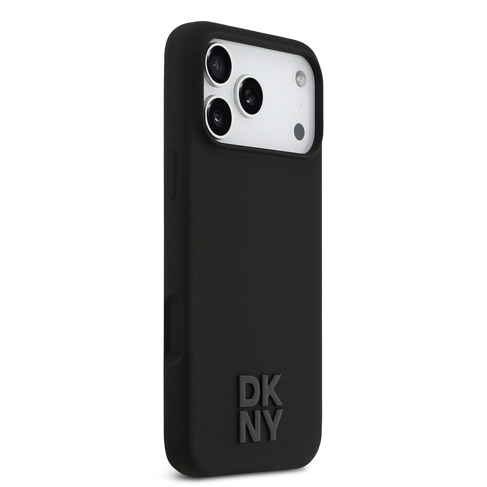 Apple iPhone 17 Pro Max Kılıf DKNY Orjinal Lisanslı M-safe Şarj Özellikli Metal Logolu Silikon Kapak Siyah