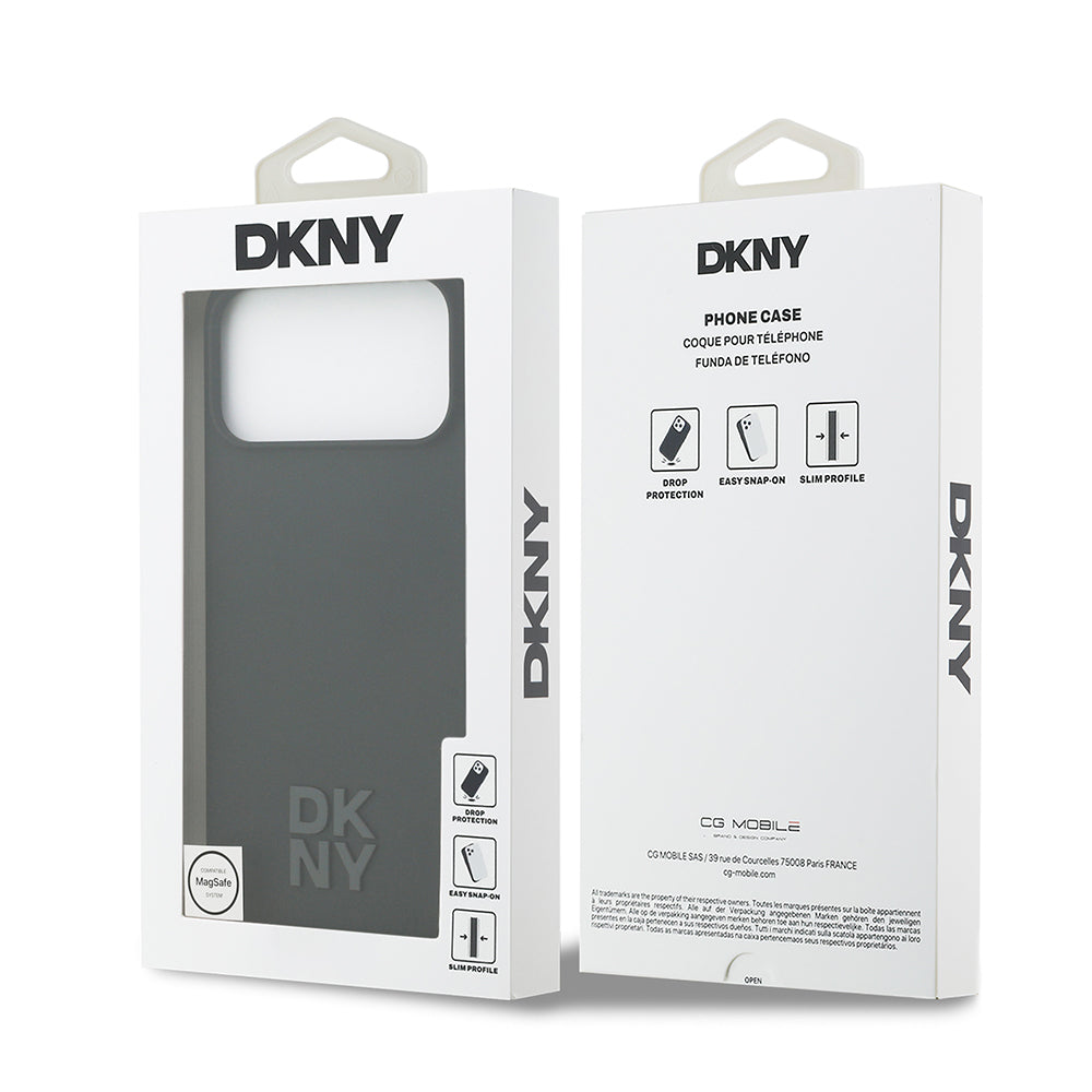 Apple iPhone 17 Pro Max Kılıf DKNY Orjinal Lisanslı M-safe Şarj Özellikli Metal Logolu Silikon Kapak Siyah