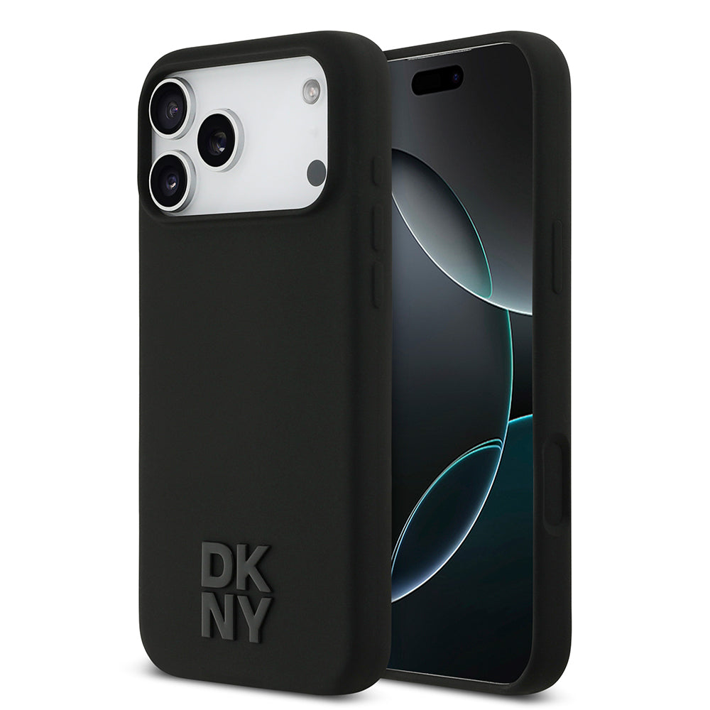 Apple iPhone 17 Pro Max Kılıf DKNY Orjinal Lisanslı M-safe Şarj Özellikli Metal Logolu Silikon Kapak Siyah