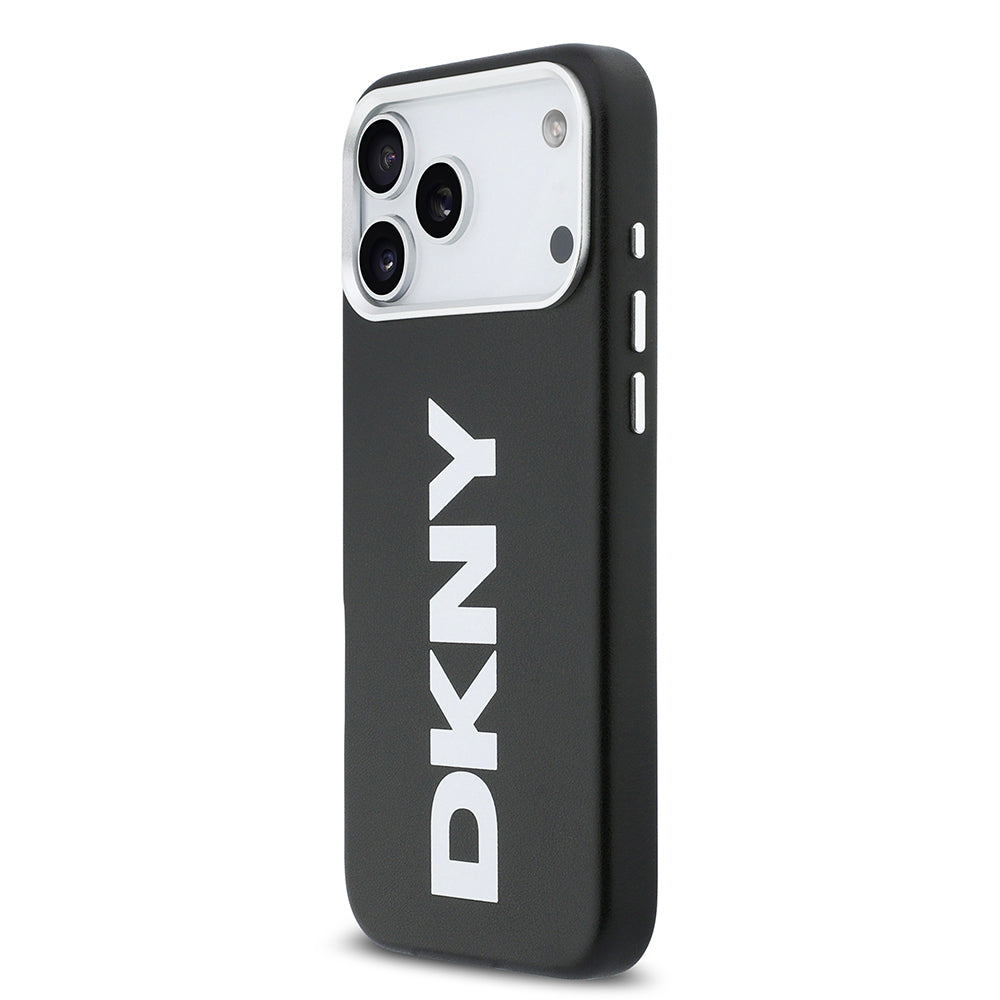 Apple iPhone 17 Pro Max Kılıf DKNY Orjinal Lisanslı M-safe Şarj Özellikli PU Büyük Dikey Logolu Kapak Siyah