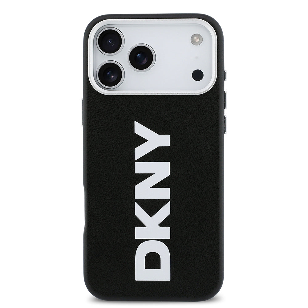 Apple iPhone 17 Pro Max Kılıf DKNY Orjinal Lisanslı M-safe Şarj Özellikli PU Büyük Dikey Logolu Kapak Siyah