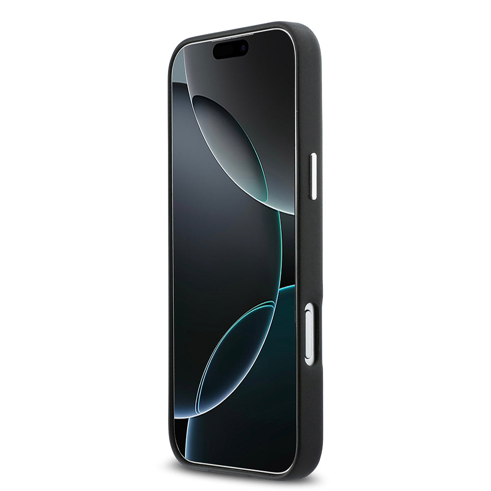Apple iPhone 17 Pro Max Kılıf DKNY Orjinal Lisanslı M-safe Şarj Özellikli PU Büyük Dikey Logolu Kapak Siyah