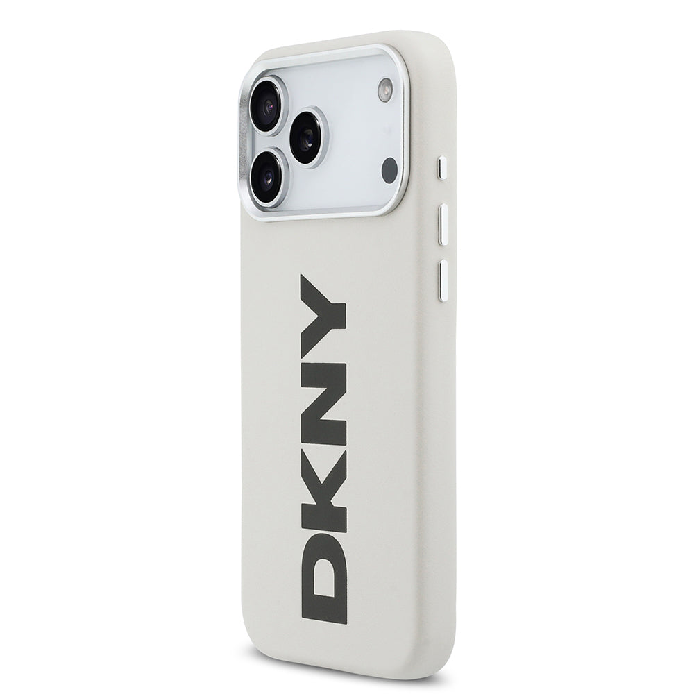 Apple iPhone 17 Pro Max Kılıf DKNY Orjinal Lisanslı M-safe Şarj Özellikli PU Büyük Dikey Logolu Kapak Beyaz