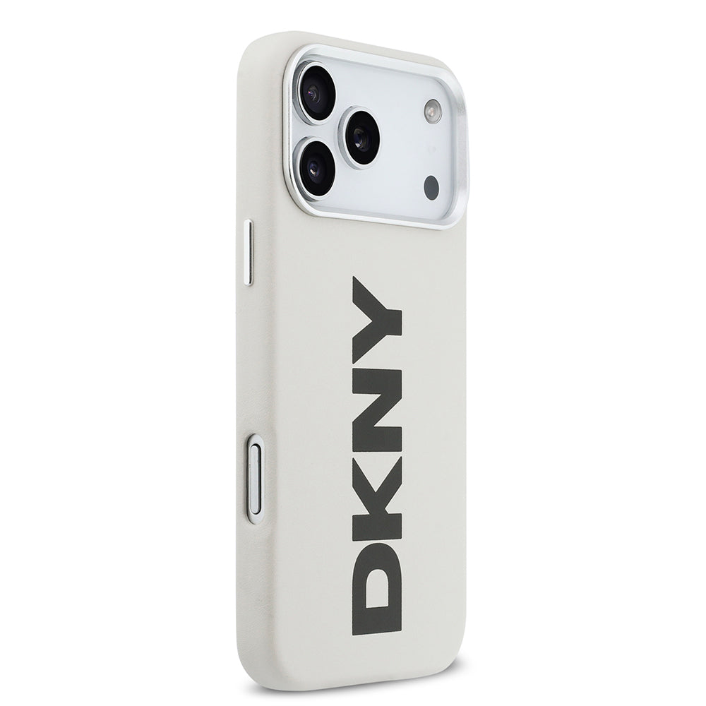 Apple iPhone 17 Pro Max Kılıf DKNY Orjinal Lisanslı M-safe Şarj Özellikli PU Büyük Dikey Logolu Kapak Beyaz