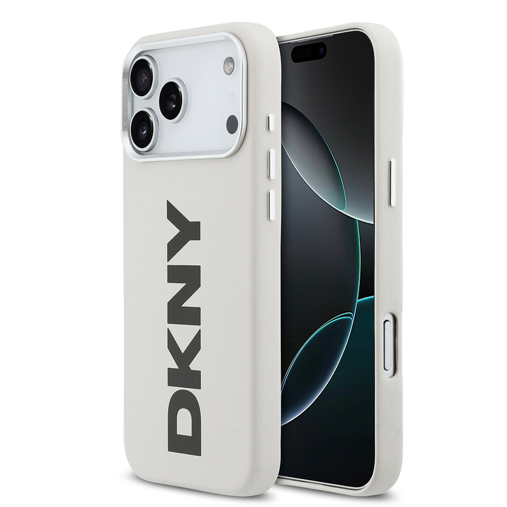 Apple iPhone 17 Pro Max Kılıf DKNY Orjinal Lisanslı M-safe Şarj Özellikli PU Büyük Dikey Logolu Kapak Beyaz