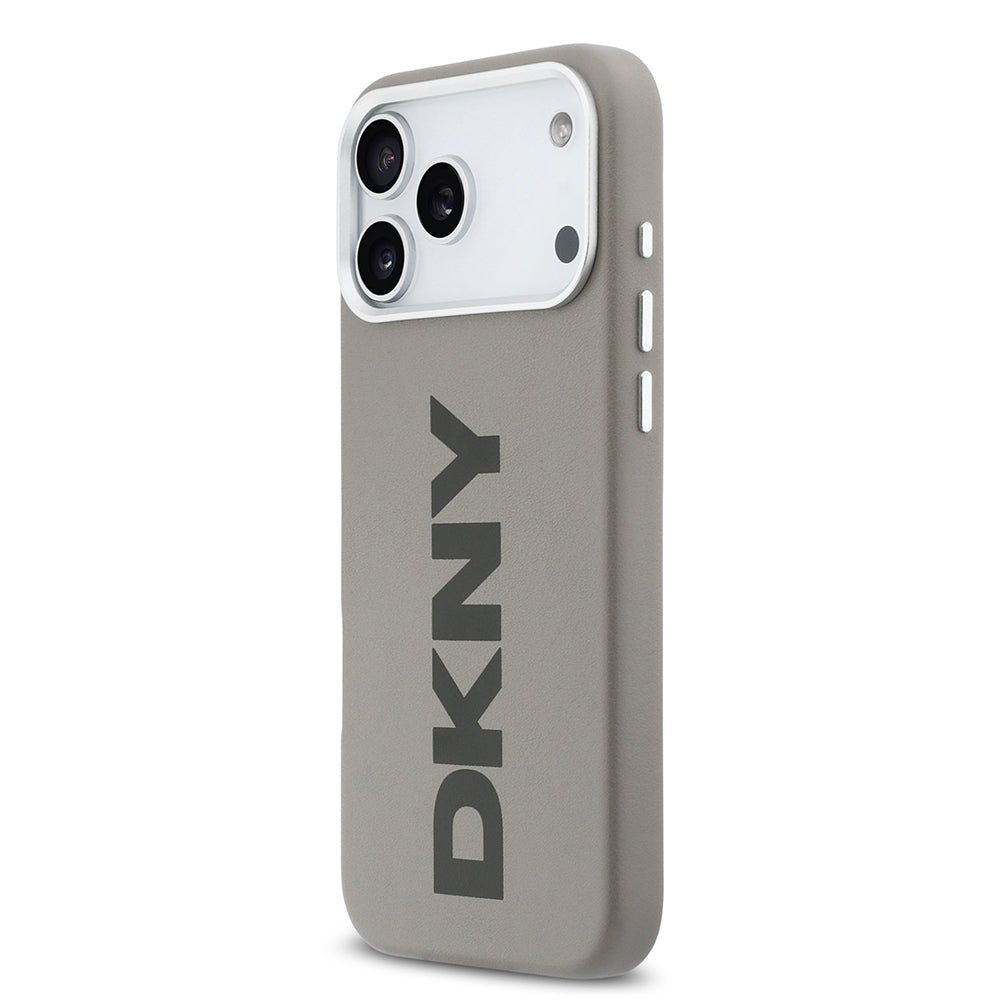 Apple iPhone 17 Pro Max Kılıf DKNY Orjinal Lisanslı M-safe Şarj Özellikli PU Büyük Dikey Logolu Kapak Bej