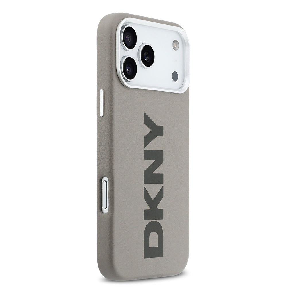Apple iPhone 17 Pro Max Kılıf DKNY Orjinal Lisanslı M-safe Şarj Özellikli PU Büyük Dikey Logolu Kapak Bej