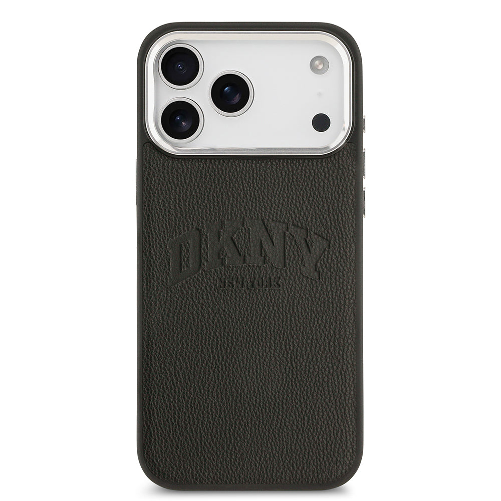 Apple iPhone 17 Pro Max Kılıf DKNY Orjinal Lisanslı M-safe Şarj Özellikli PU Deri Kabartmalı Kapak Siyah