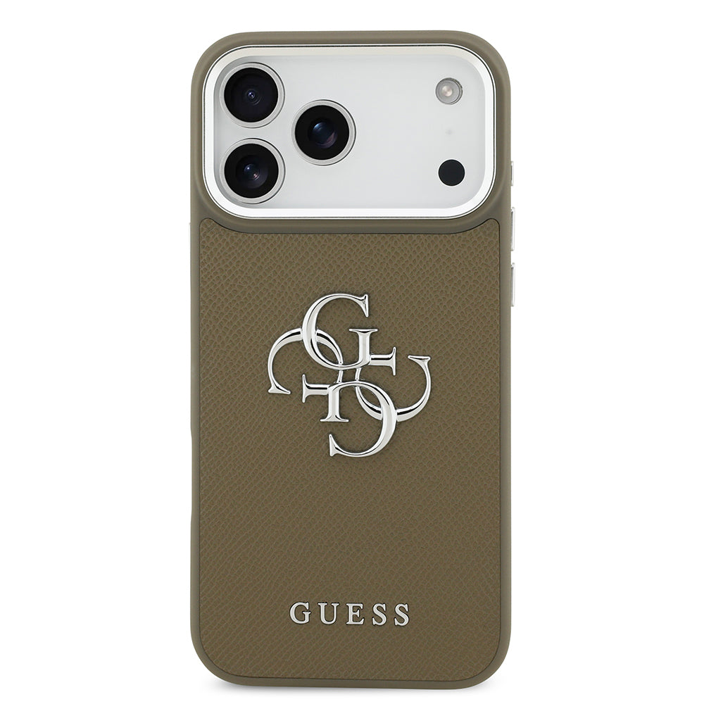 Apple iPhone 17 Pro Max Kılıf Guess Orjinal Lisanslı Grained 4G Metal Büyük Logolu Kapak Kahverengi