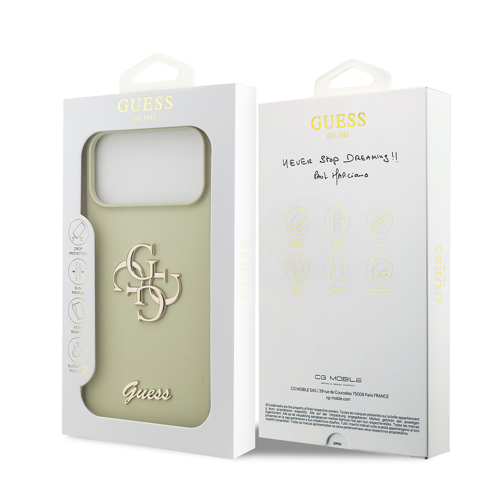 Apple iPhone 17 Pro Max Kılıf Guess Orjinal Lisanslı Grained Yazı Logolu Kapak Yeşil