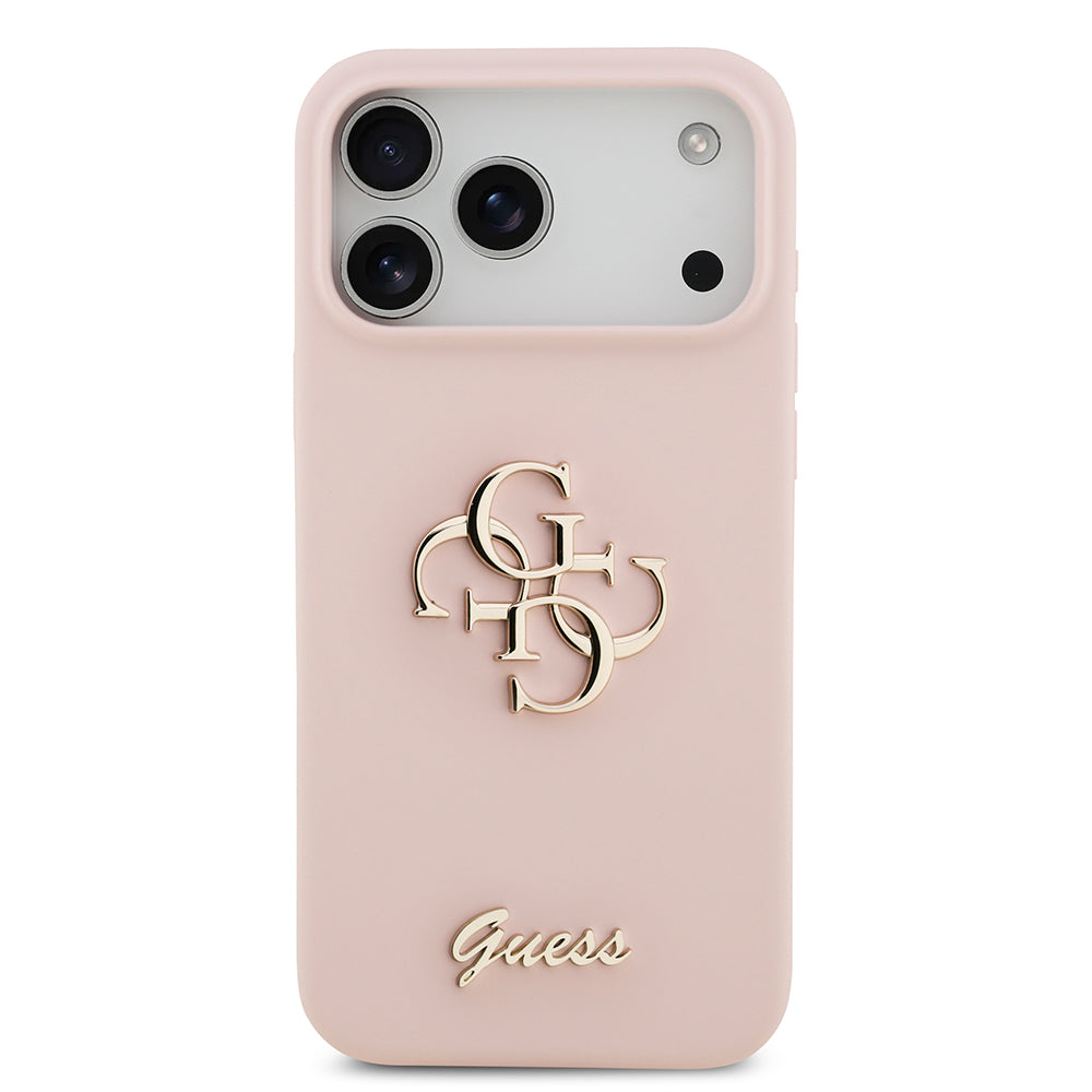 Apple iPhone 17 Pro Max Kılıf Guess Orjinal Lisanslı Grained Yazı Logolu Kapak Pembe