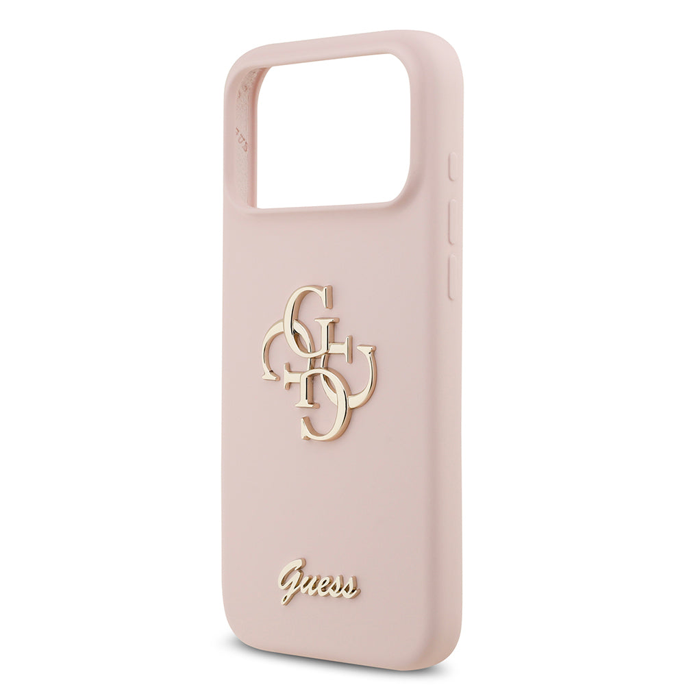 Apple iPhone 17 Pro Max Kılıf Guess Orjinal Lisanslı Grained Yazı Logolu Kapak Pembe