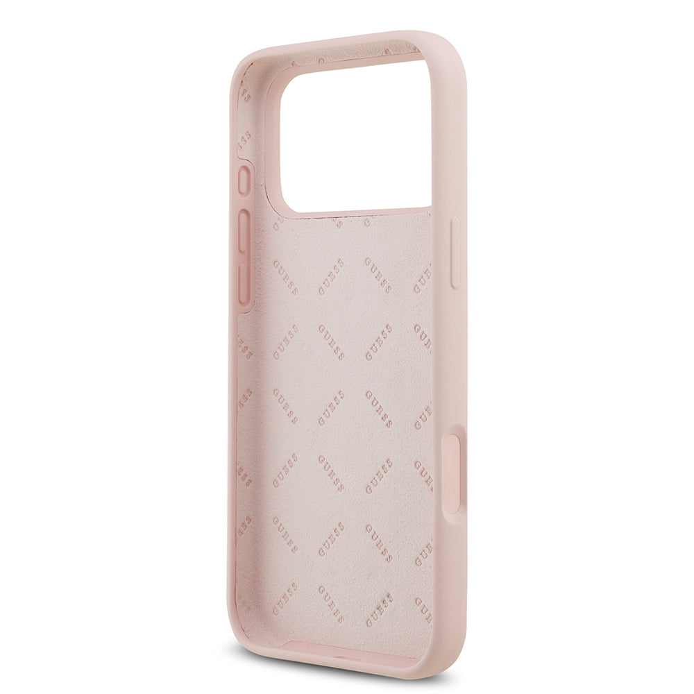 Apple iPhone 17 Pro Max Kılıf Guess Orjinal Lisanslı Grained Yazı Logolu Kapak Pembe