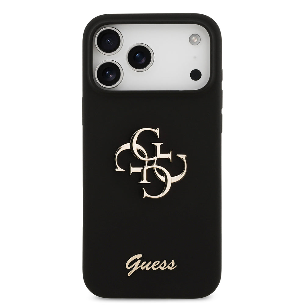 Apple iPhone 17 Pro Max Kılıf Guess Orjinal Lisanslı Grained Yazı Logolu Kapak Siyah