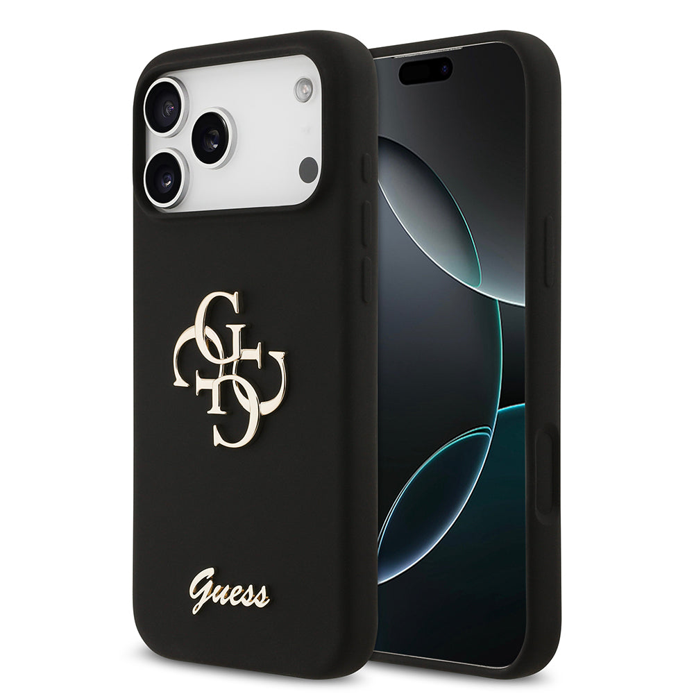 Apple iPhone 17 Pro Max Kılıf Guess Orjinal Lisanslı Grained Yazı Logolu Kapak Siyah
